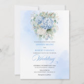Dreamy Blue Hydrangea Gold Floral Wedding Invite Kaart (Voorkant)