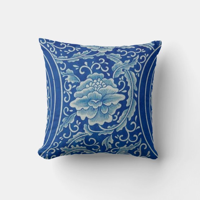Dreamy Blue Lotus  Chinoiserie Kussen (Voorkant)