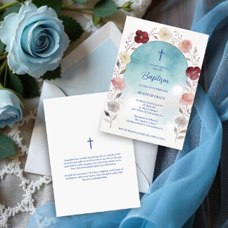 Dreamy Blue Shades Floral Frame Arch Baptisme Kaart