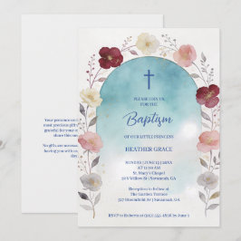 Dreamy Blue Shades Floral Frame Arch Baptisme Kaart