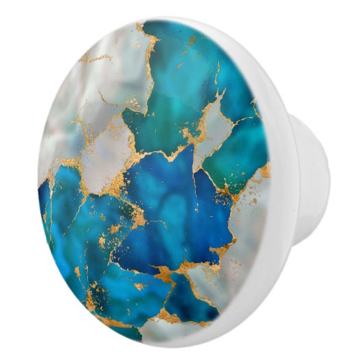Dreamy Blue, Teal, pearl and Gold Keramische Knop (Rechts)