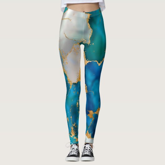Dreamy Blue, Teal, pearl and Gold Leggings (Voorkant)