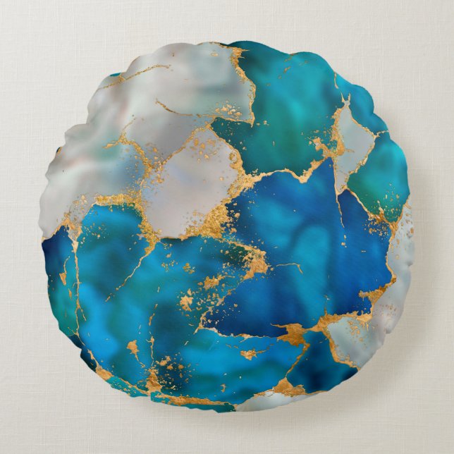 Dreamy Blue, Teal, pearl and Gold Rond Kussen (Voorkant)
