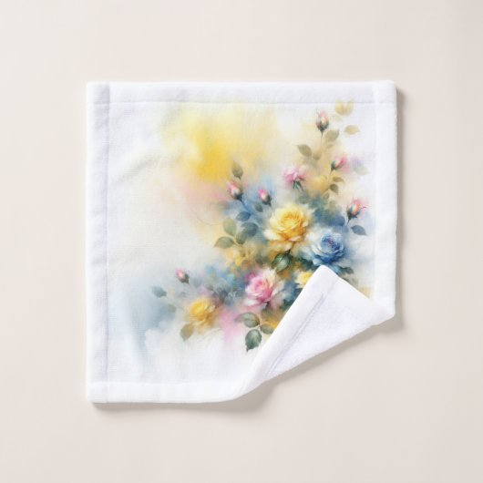 Dreamy Blue, Yellow en Pink Roses Waterverf Bad Handdoek (Wasdoekje)