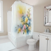 Dreamy Blue, Yellow en Pink Roses Waterverf Douchegordijn (In situ)