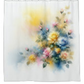 Dreamy Blue, Yellow en Pink Roses Waterverf Douchegordijn (Voorkant)