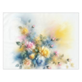 Dreamy Blue, Yellow en Pink Roses Waterverf Tafelkleed (Voorkant (Horizontaal))