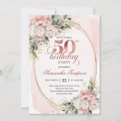 Dreamy Blush Floral 50th Birthday Celebration   Kaart (Voorkant)