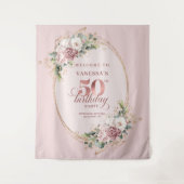 Dreamy Blush Floral 50th Birthday Photo Backdrop Wandkleed (Voorkant)