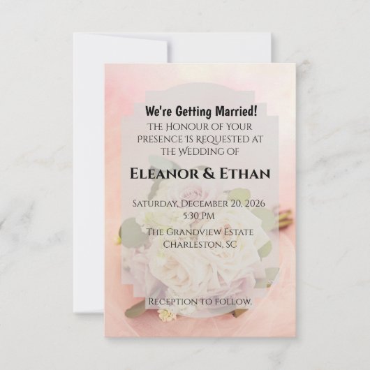 Dreamy Blush Pink Rose and Tulle Romantic Wedding  Kaart (Voorkant)