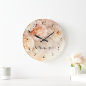 Dreamy Blush Waterverf Rozen Monogram Grote Klok (Huis)