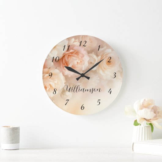 Dreamy Blush Waterverf Rozen Monogram Grote Klok (Huis)