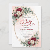 Dreamy Bohemian Deep Red Floral Baby Shower Kaart (Voorkant)