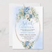 Dreamy Bohemian Dusty Blue Floral Sweet 16 Invite Kaart (Voorkant)