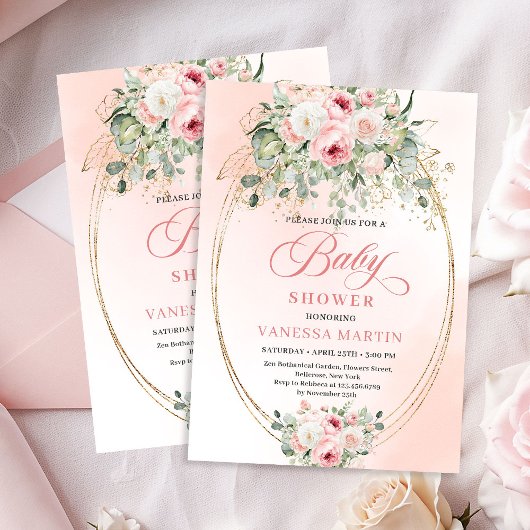 Dreamy Boho Blush Roses Eucalyptus Baby Shower   Kaart