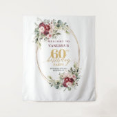 Dreamy Boho Burgundy Floral Gold 60th Birthday  Wandkleed (Voorkant)