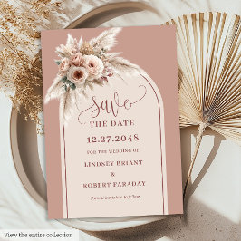 Dreamy Boho Dusty Pink Floral Arch Save the Date Kaart