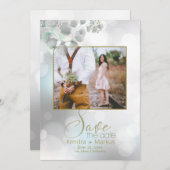 Dreamy Bokeh en Eucalyptus Foliage Save the Date Kaart (Voorkant / Achterkant)