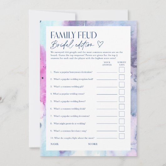Dreamy Bridal Feud Trivia Shower Game Card Kaart (Voorkant)