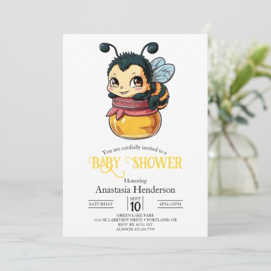 Dreamy Bumble Bee Baby shower Kaart (Staand voorkant)