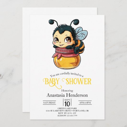 Dreamy Bumble Bee Baby shower Kaart (Voorkant / Achterkant)