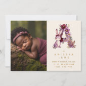 Dreamy Bunny A Initial Burgundy Glitter Newborn Aankondiging (Voorkant)