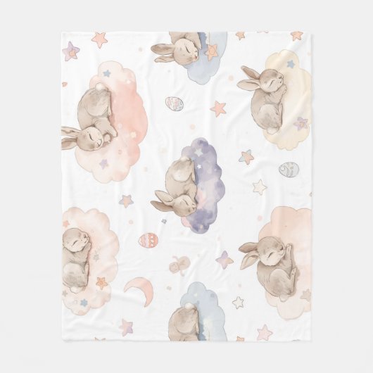 Dreamy Bunny Clouds Baby Blanket | Sleeping Bunny Fleece Deken (Voorkant)
