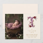 Dreamy Bunny T Initial Gold Glitter Newborn Aankondiging (Voorkant / Achterkant)