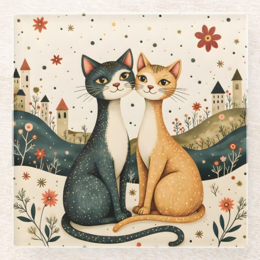 Dreamy Cats Glazen Onderzetter (Voorkant)