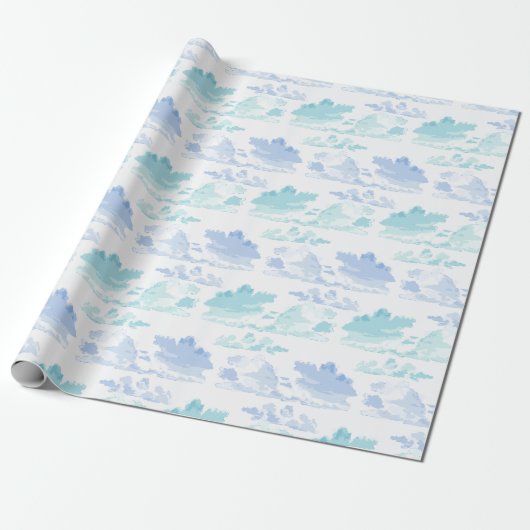 Dreamy Cloud Bands in Blue and Aqua Cadeaupapier (Uitgerold)