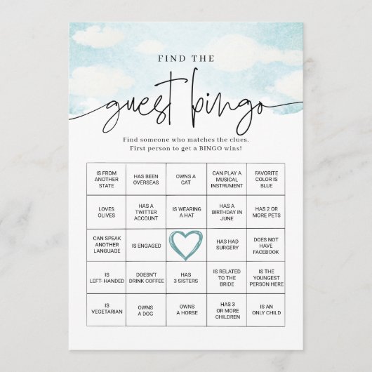 Dreamy Cloud negen Vind de gast Bingo Game Kaart (Voorkant)