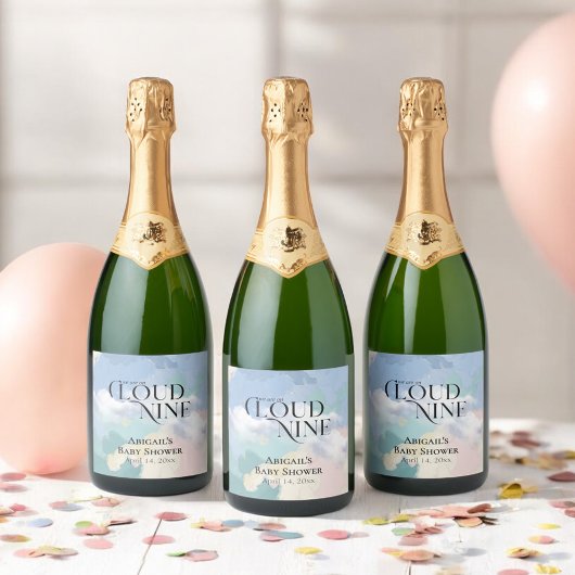 Dreamy Cloud Nine Pastel Baby shower Sparkling Wijnetiket