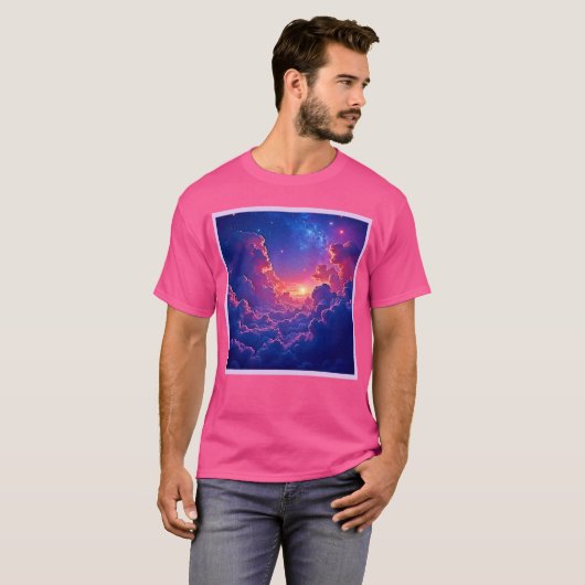 Dreamy Clouds: Celestial Sunset Magic Art T-shirt (Voorkant volledig)