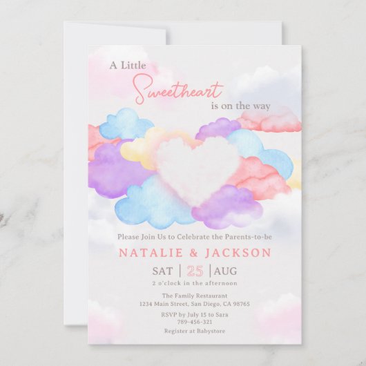Dreamy Clouds Little Sweetheart Coed Baby shower Kaart (Voorkant)