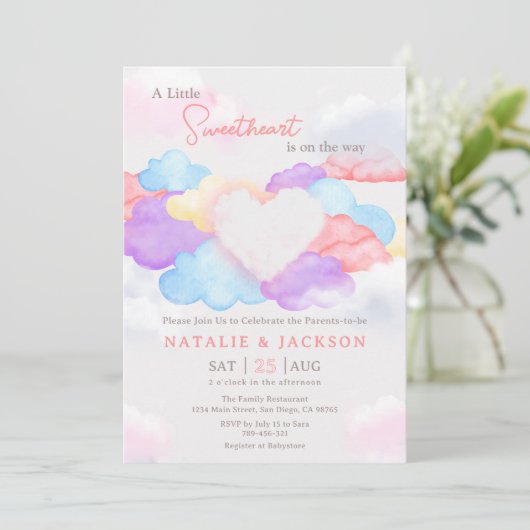 Dreamy Clouds Little Sweetheart Coed Baby shower Kaart (Staand voorkant)