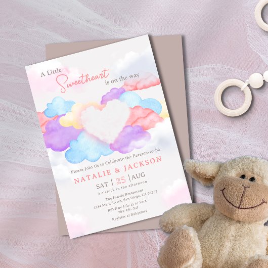 Dreamy Clouds Little Sweetheart Coed Baby shower Kaart