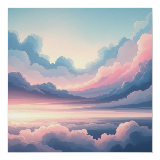 Dreamy Cloudscape Horizon | Soft Pink and Blue Sky Perfect Poster (Voorkant)