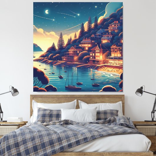Dreamy Coastal Night Canvas Afdruk (Insitu (Slaapkamer))