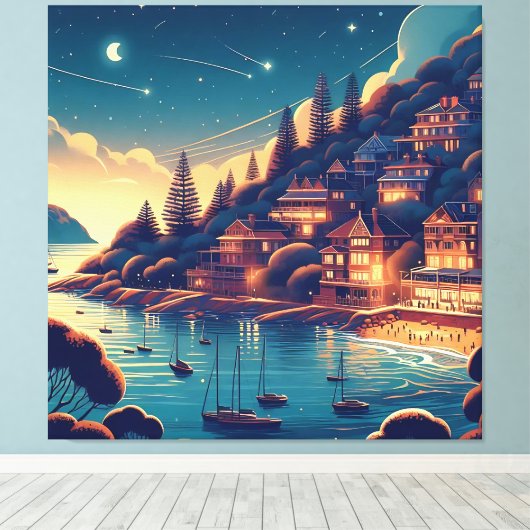 Dreamy Coastal Night Canvas Afdruk (Insitu (Houten vloer))