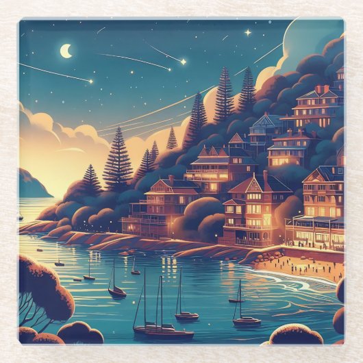 Dreamy Coastal Night Glazen Onderzetter (Voorkant)