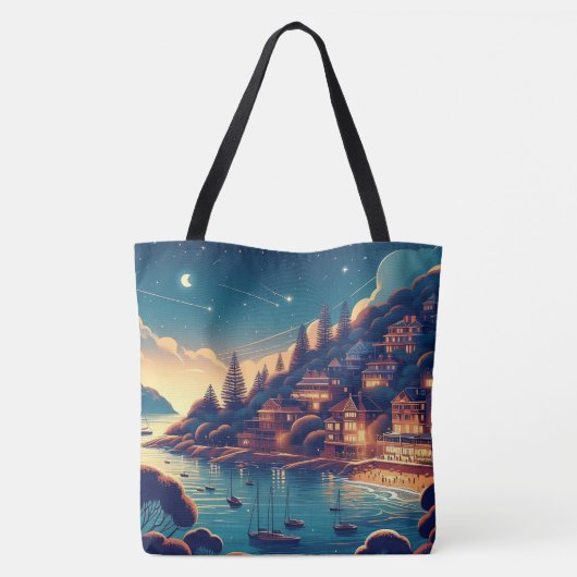 Dreamy Coastal Night Tote Bag (Achterkant)
