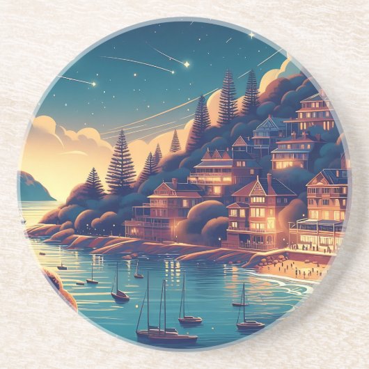 Dreamy Coastal Night Zandsteen Onderzetter (Voorkant)