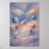 Dreamy Cosmic Art Poster – Impressionistic Planets (Voorkant)