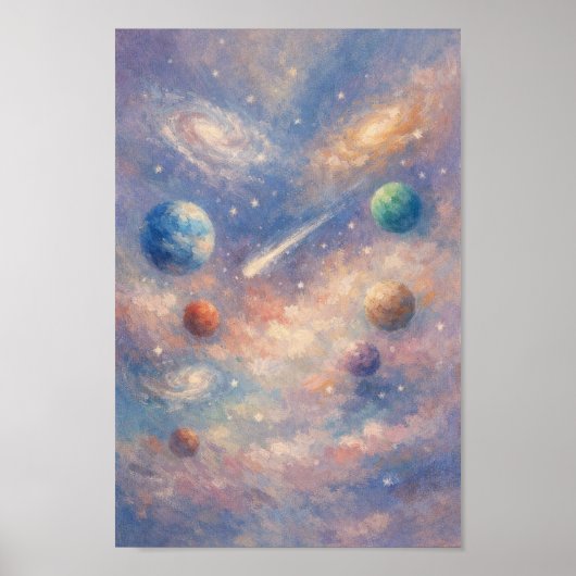 Dreamy Cosmic Art Poster – Impressionistic Planets (Voorkant)