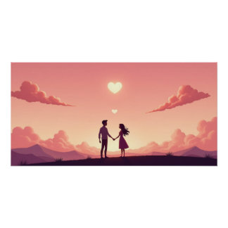 Dreamy Couple Silhouette at Sunset  Perfect Poster