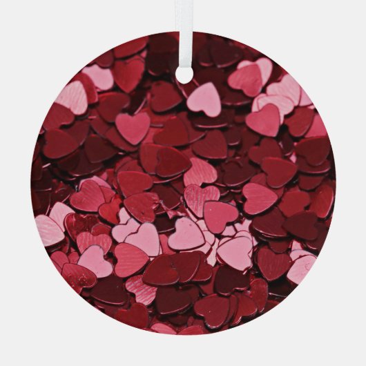 Dreamy Crimson Cascade Heart Confetti Glas Ornament (Achterkant)