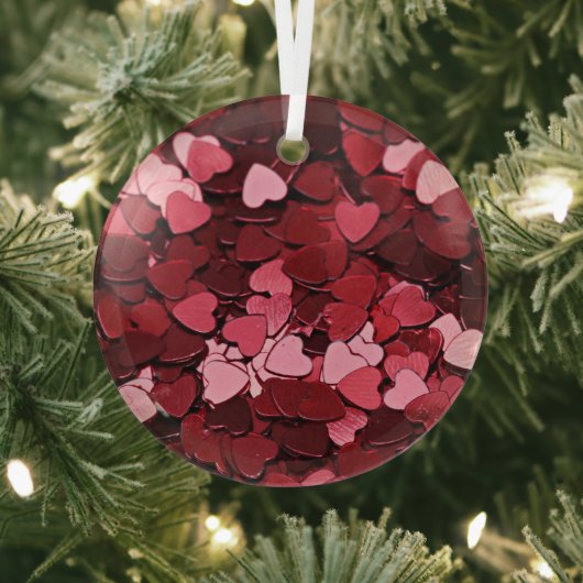Dreamy Crimson Cascade Heart Confetti Glas Ornament (Insitu)