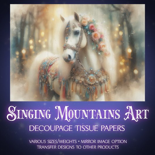 Dreamy Decorated Fairytale Horse Decoupage Tissuepapier