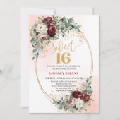 Dreamy Deep Red Peony Sweet Sixteen Invitation Kaart (Voorkant)