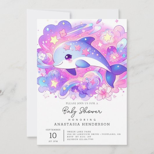 Dreamy Dolphin Baby shower Kaart (Voorkant)